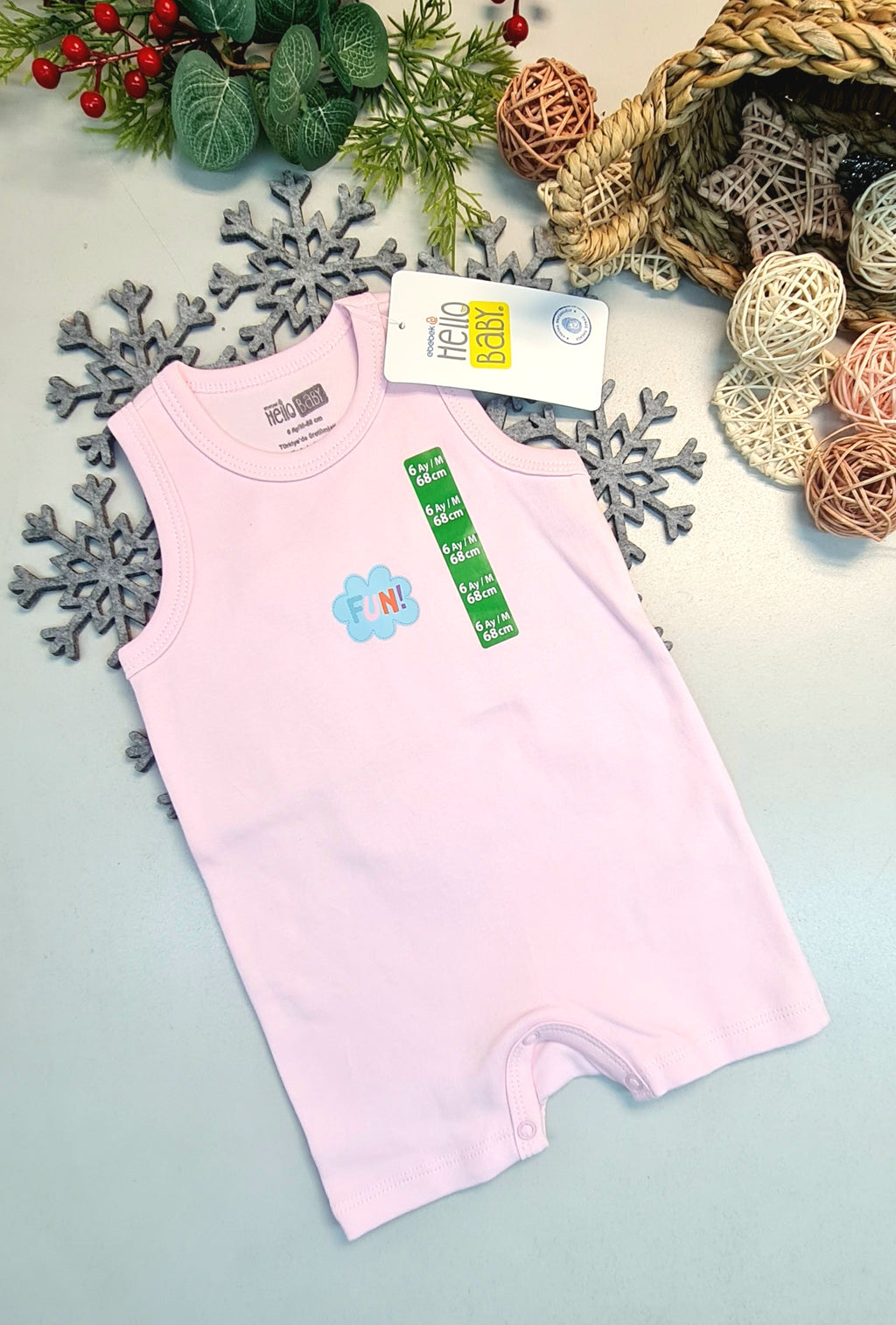Hello Baby Yazlık Kolsuz Pembe Tulum E bebek Tulum