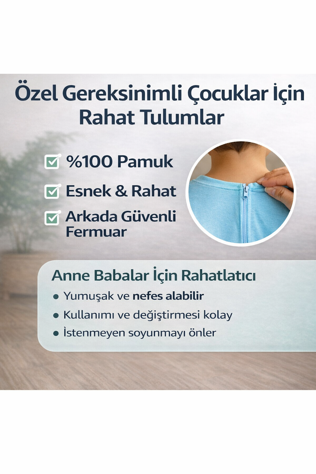 Arkadan Fermuarlı Tulum — Otizm & Özel Gereksinimli Çocuklar İçin İstenmeyen Soyunmayı Önleyen Tasarım