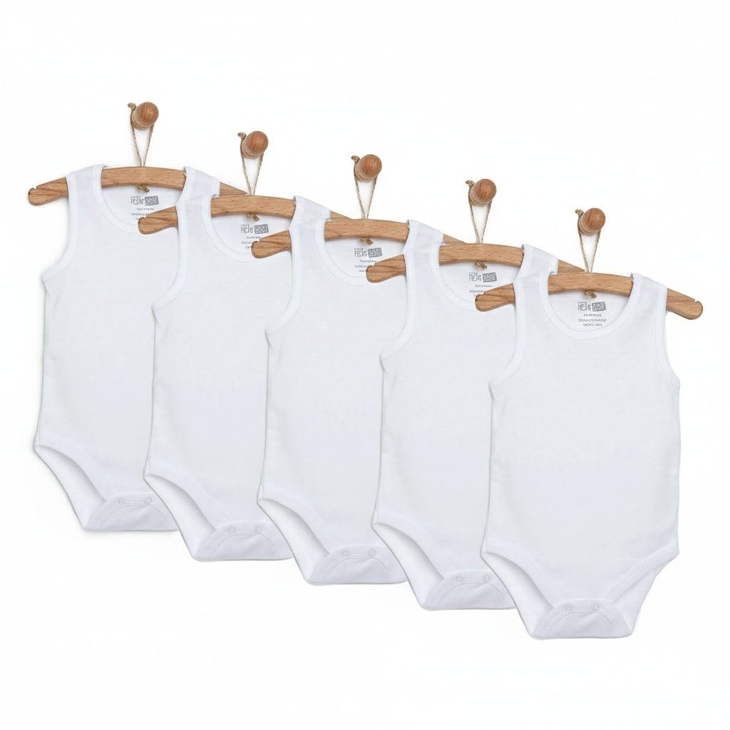 HelloBaby Unisex 5li Beyaz Body Zarf Yaka Atlet Kol