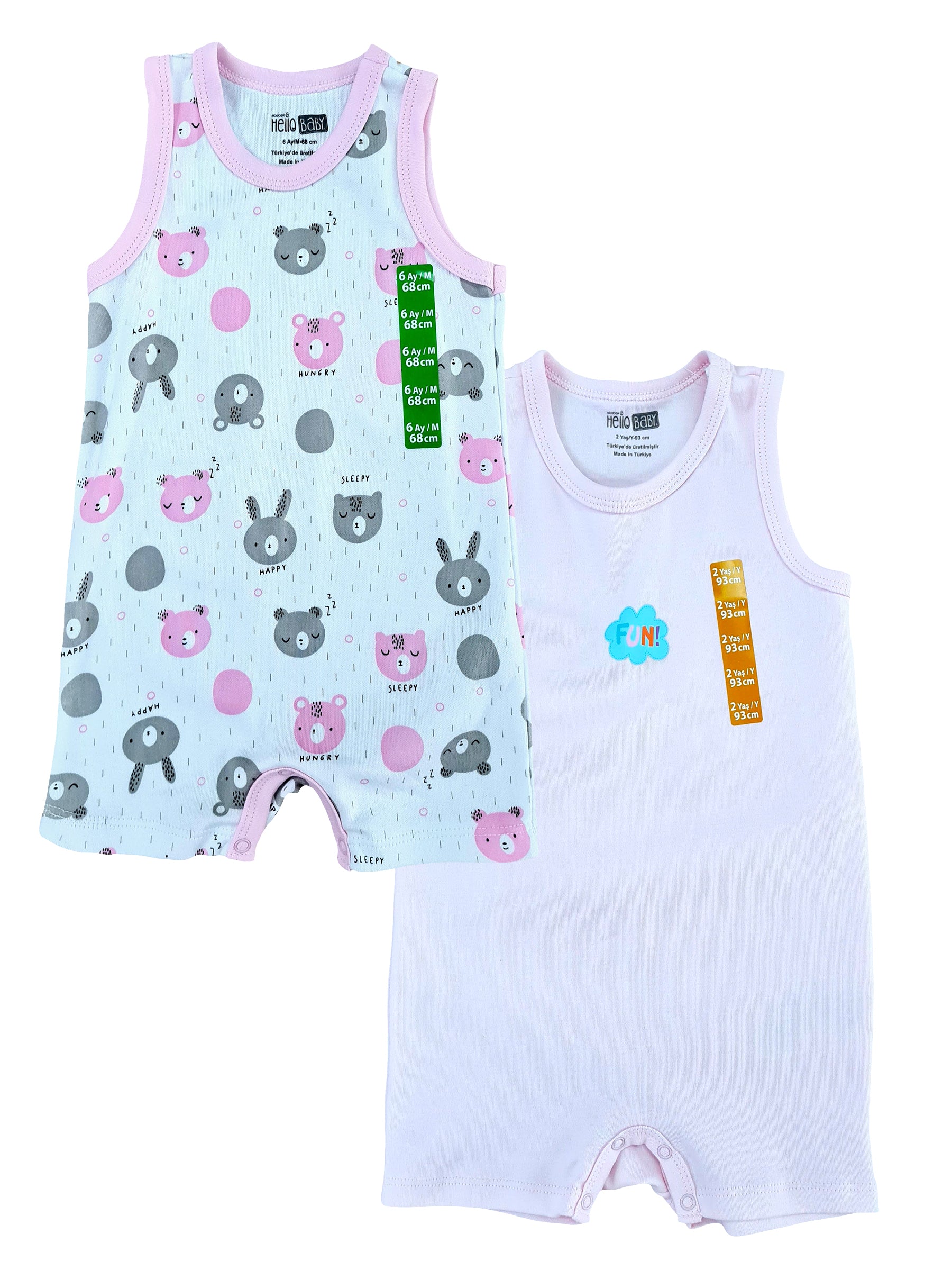 2'li Kız Bebek Yazlık Alttan Çıtçıtlı GÜndelik Kullanım Rahat Tulum Seti