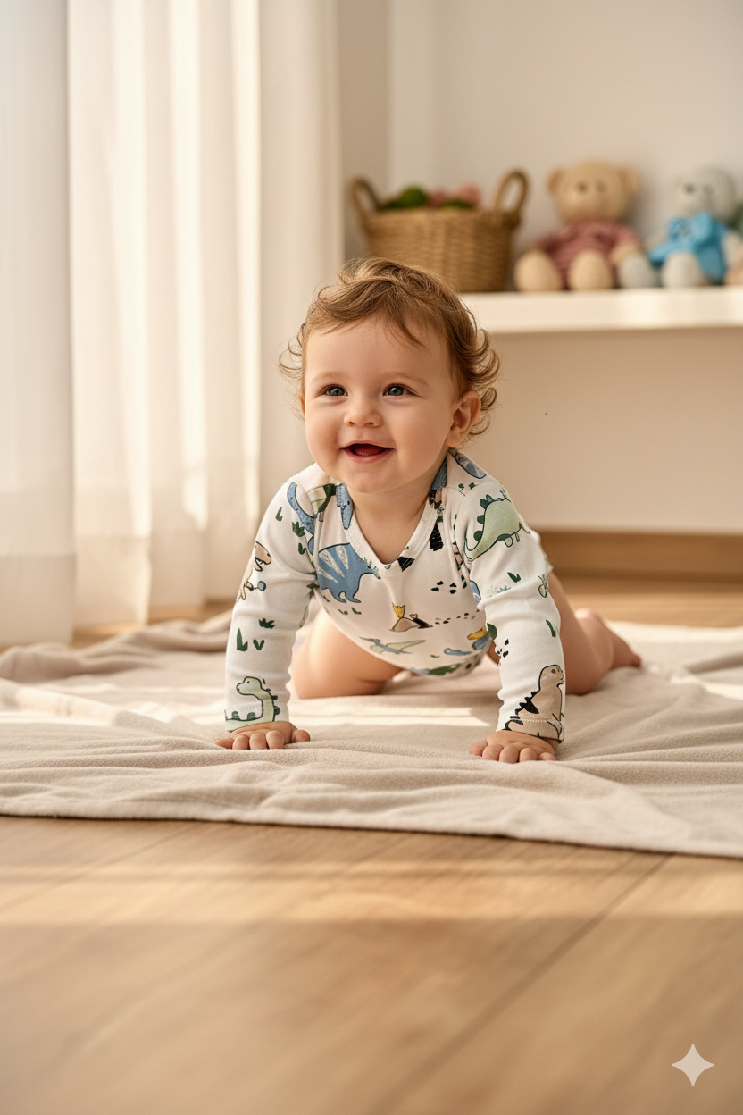 Hello Baby Dinozor Desenli Alttan Çıtçıtlı Body (4 Mevsim)