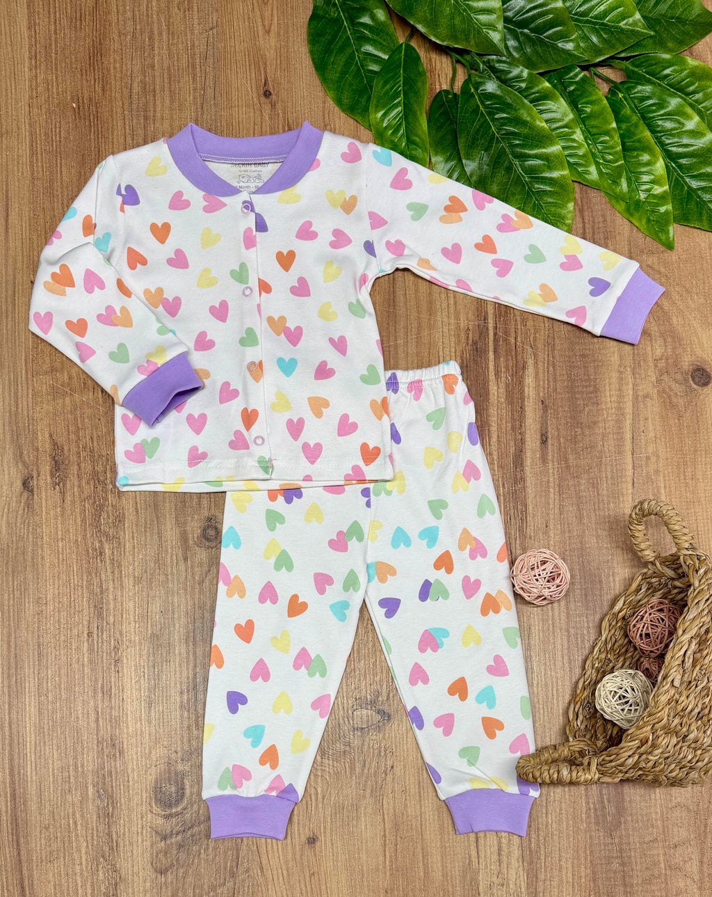 Kız Çocuk Kalp Desen Pijama Takımı Mevsimlik