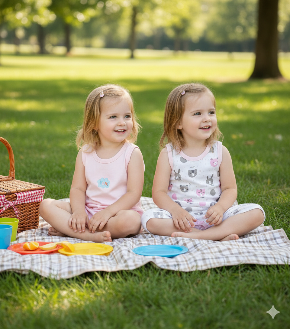 2'li Kız Bebek Yazlık Alttan Çıtçıtlı GÜndelik Kullanım Rahat Tulum Seti