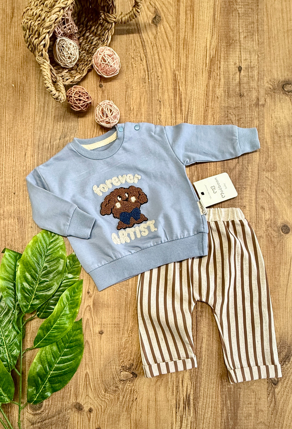 Erkek Bebek Forever Çizgili Pantolon Takım