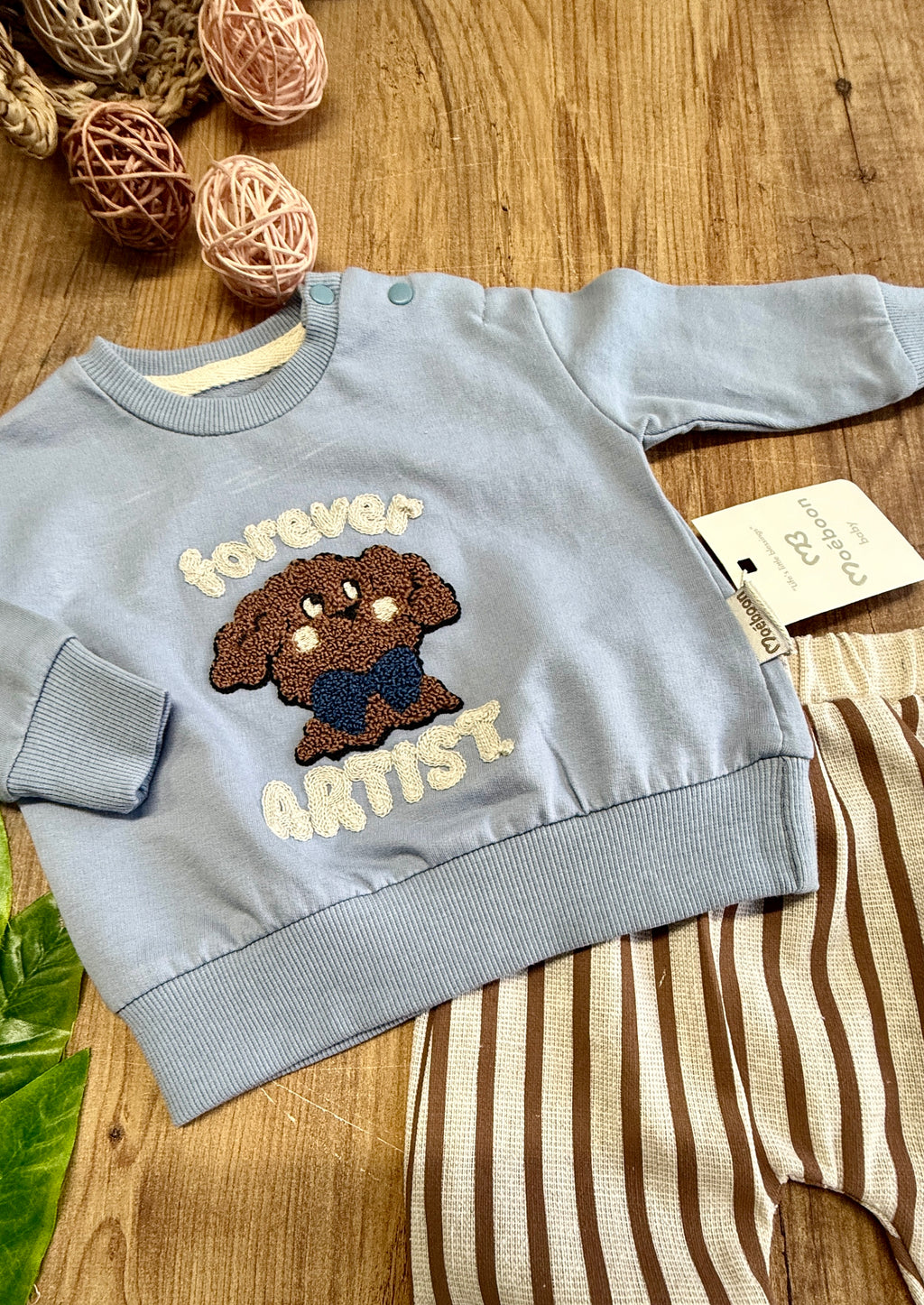 Erkek Bebek Forever Çizgili Pantolon Takım