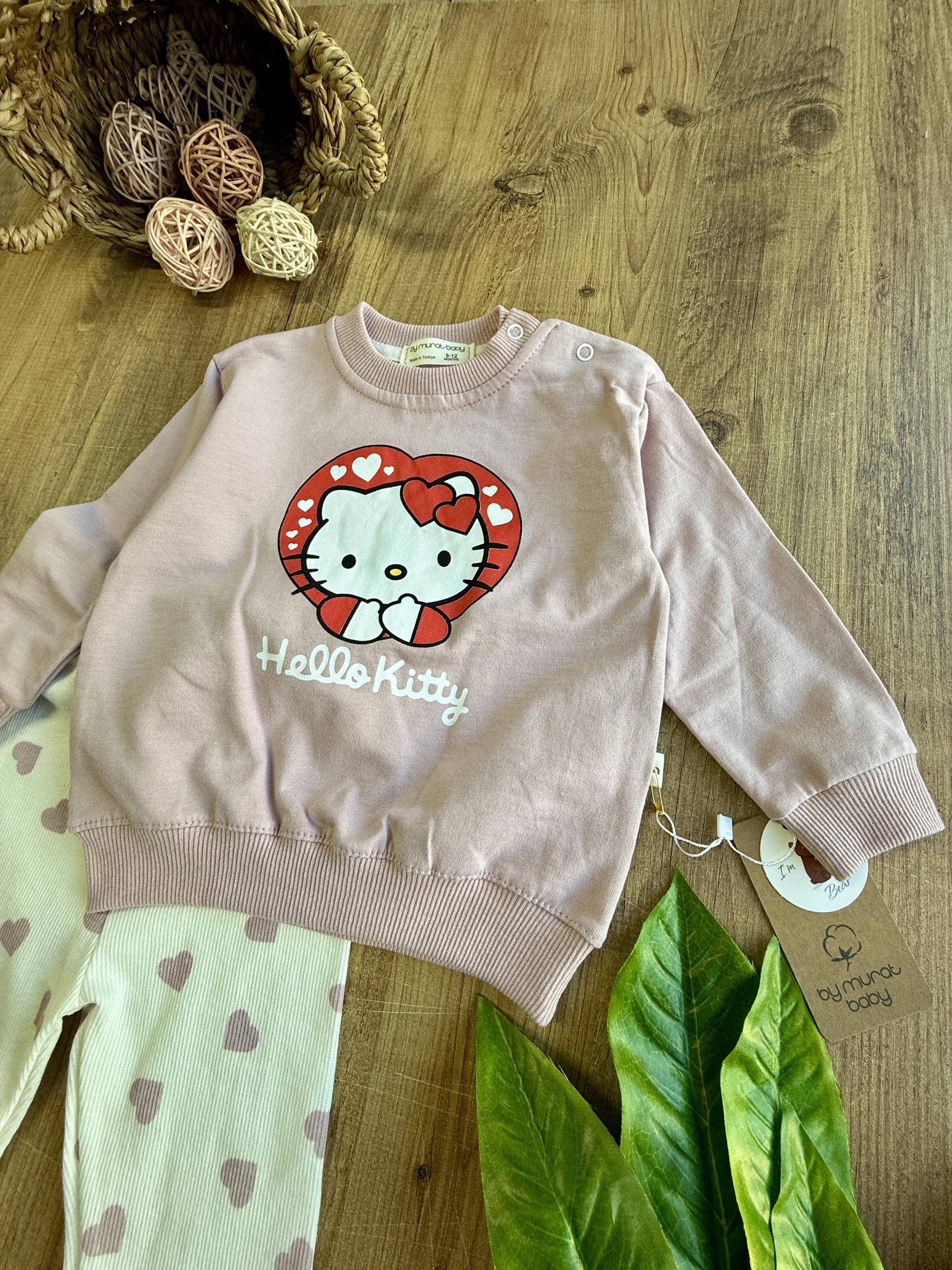 Kız Bebek Hello Kity Kalp Desenli Takım