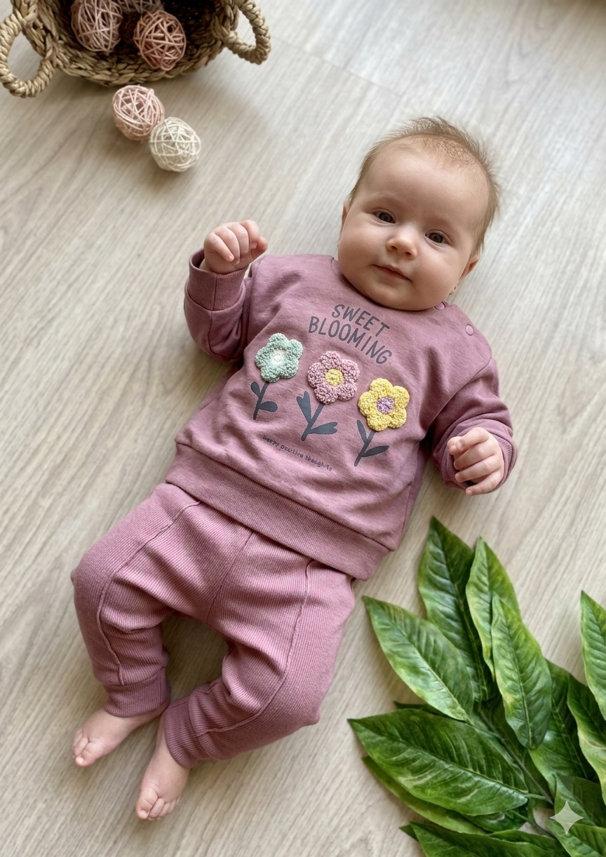 Air Üç Çiçek Kız Bebek Takımı
