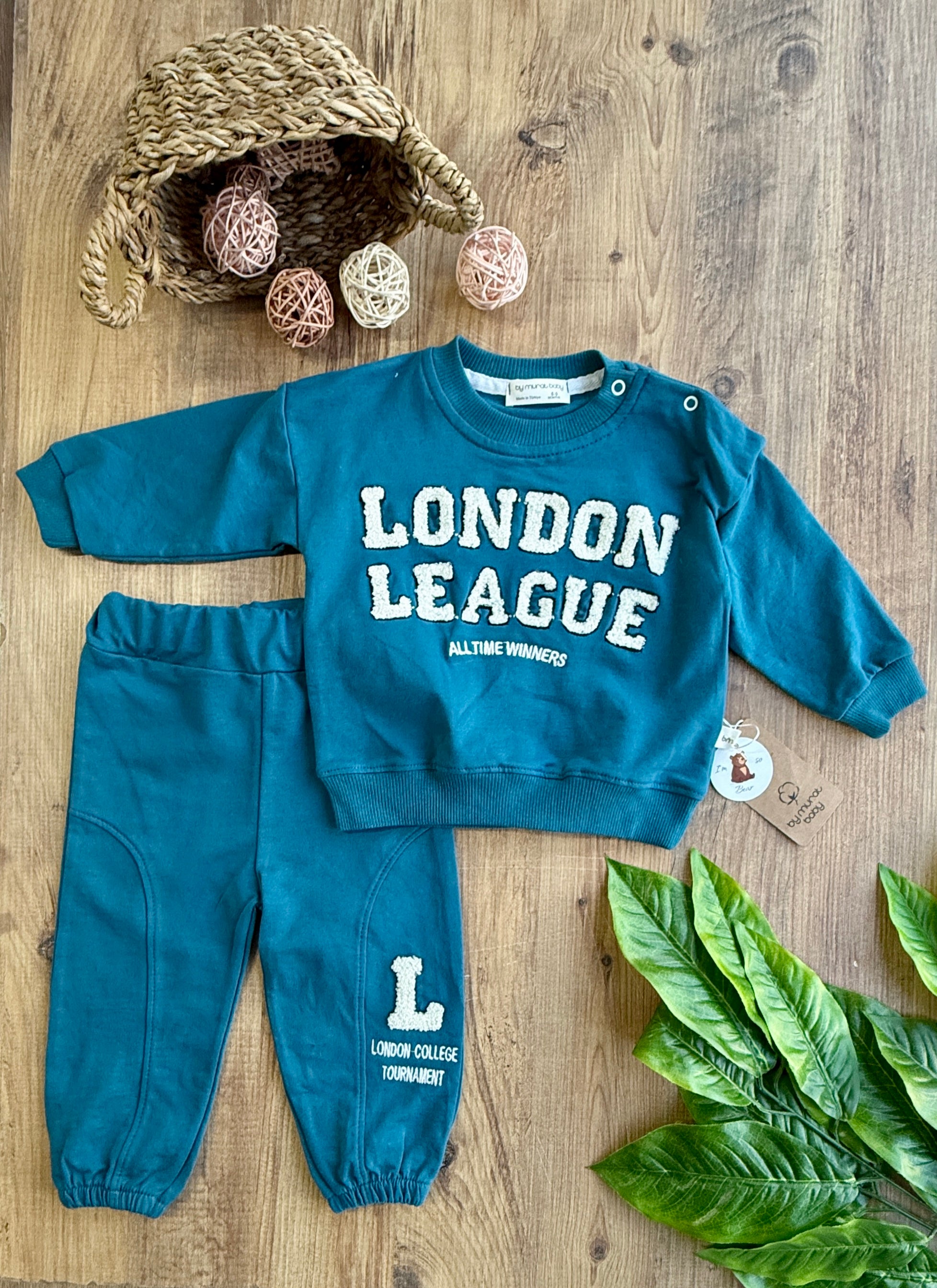 Londen Yazılı Erkek Bebek Mavi Takım