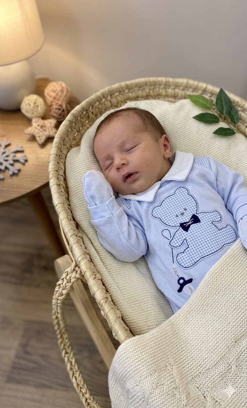 İtaly Kareli Ayıcık Detaylı Mavi Erkek Bebek Tulum