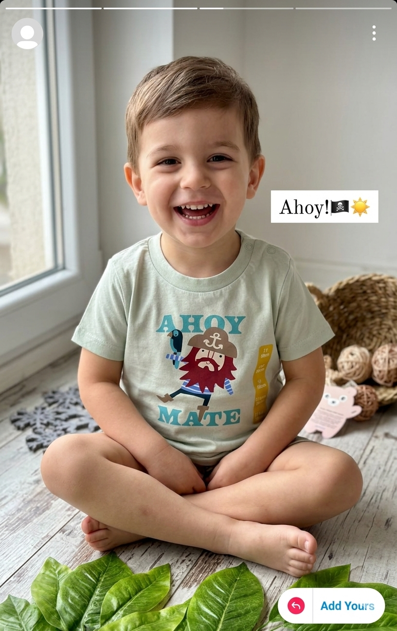 HelloBaby Ahoy Mate Baskılı Erkek Bebek Çocuk Yazlık Kısa Kol Tişört