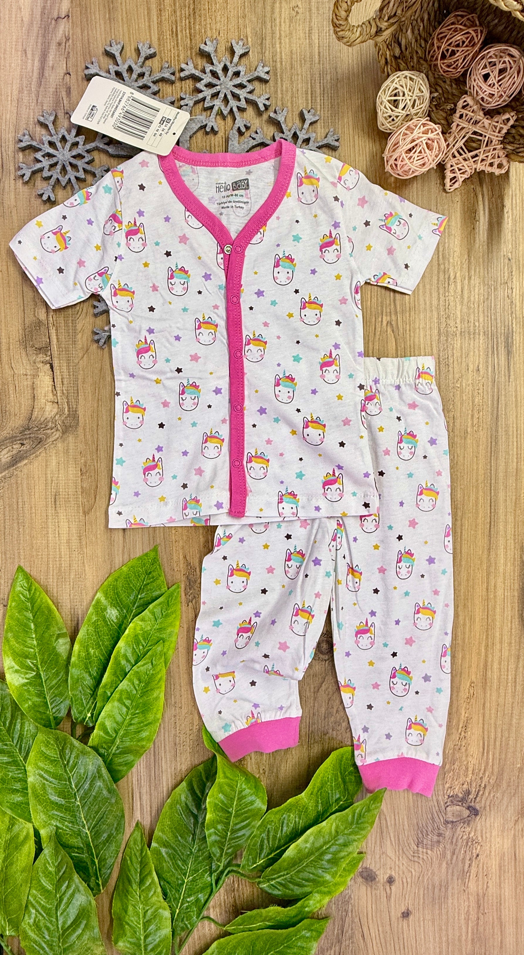 Kız Çocuk Kedi Desenli Kısa Kol Yazlık Pijama Takımı
