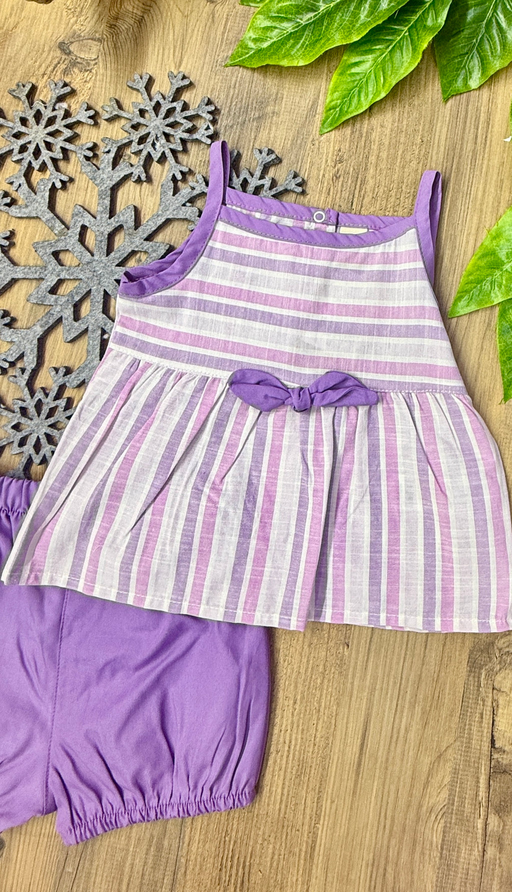 Kız Çocuk İp Askılı Çizgili Lila Şortlu Takım