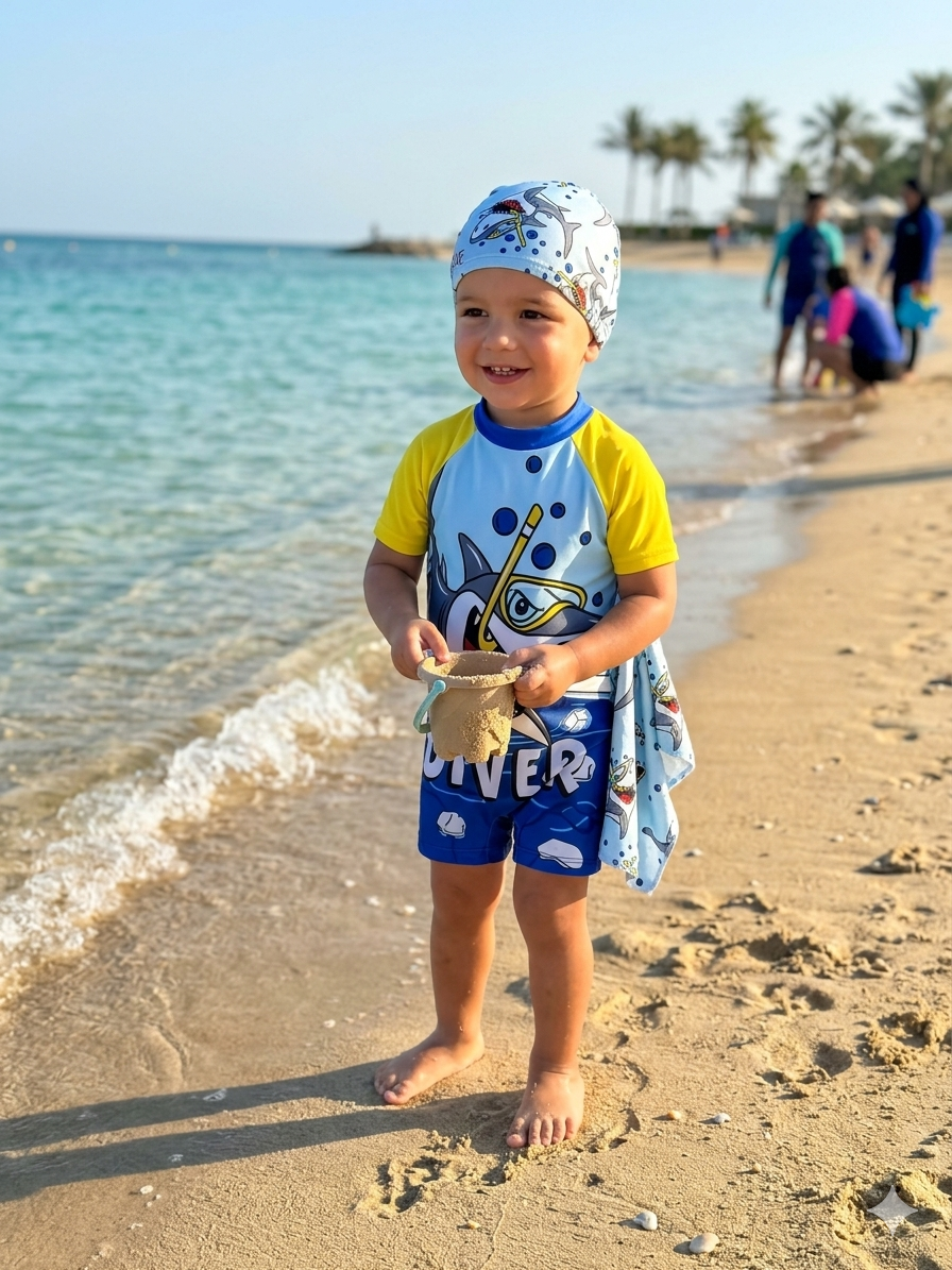 Fermuarlı Dıver Bone Hediyeli Erkek Çocuk Tulum Mayo
