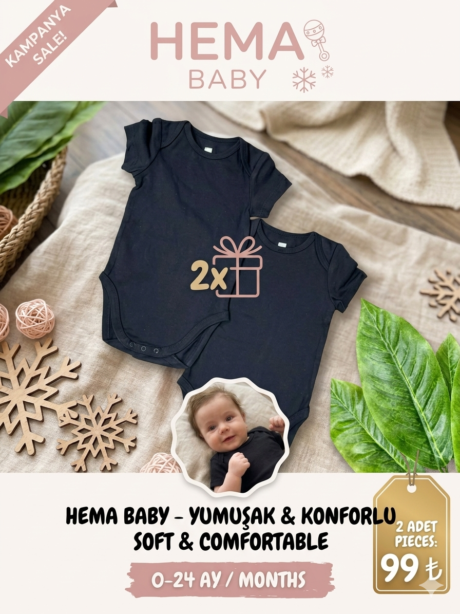 Hema İkili Siyah Çıtçıtlı Body