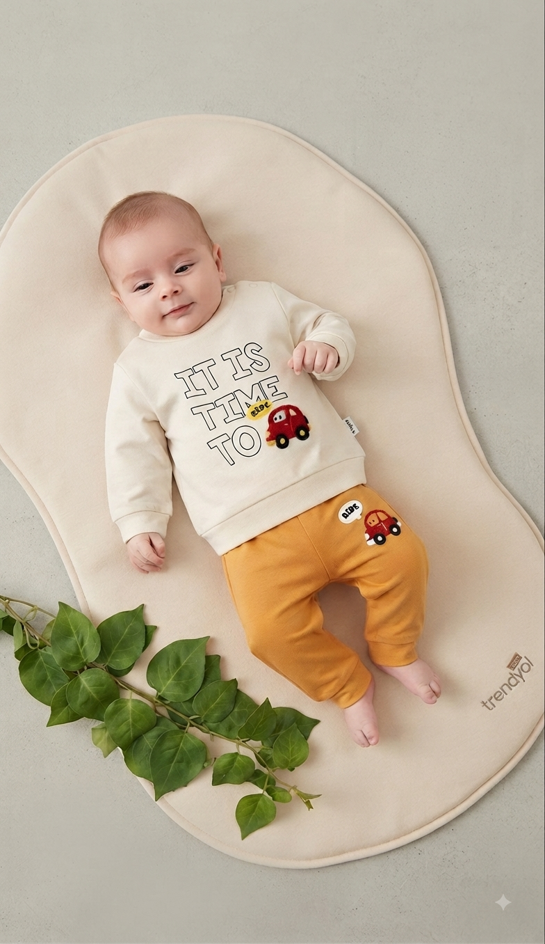 Erkek Bebek Arabalı Alt Üst Takım Baharlık Penye