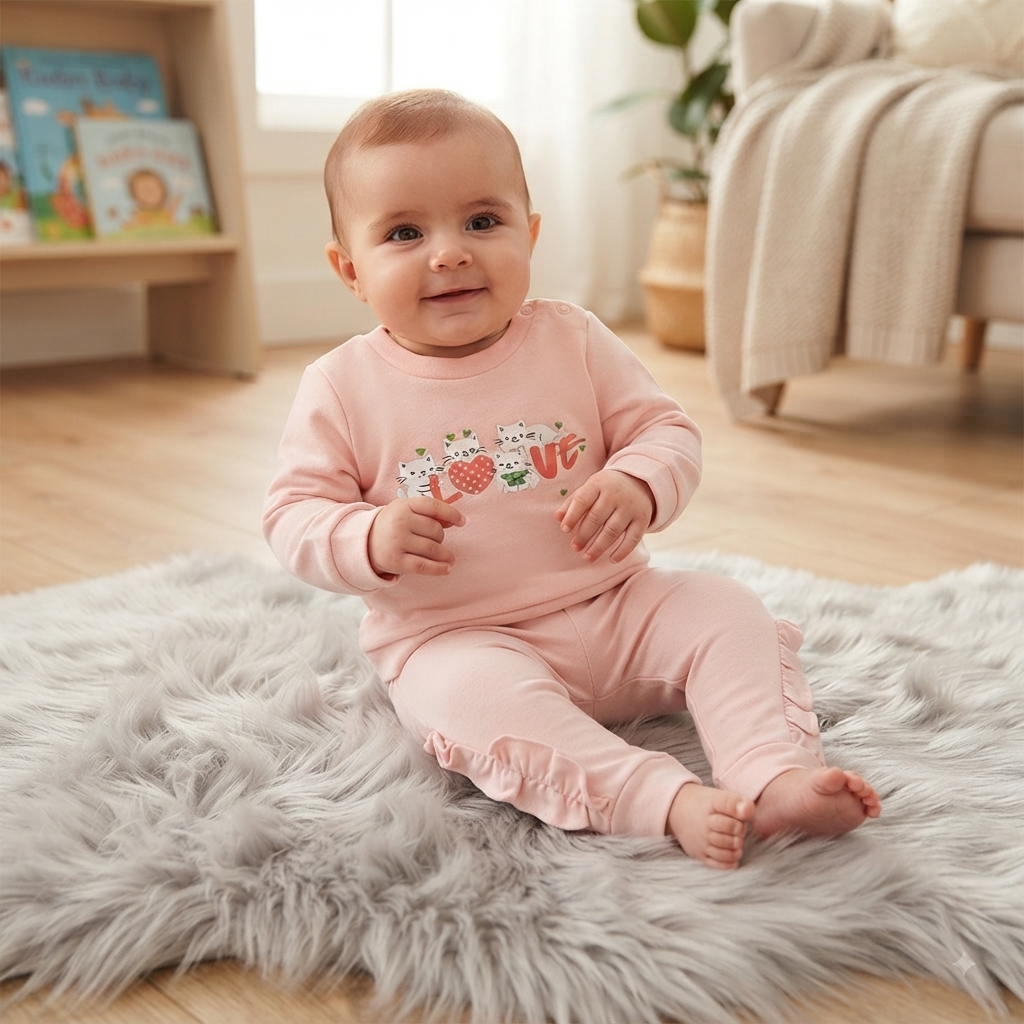Kız Bebek Baharlık Penye Takım Alt Üst Yumuşacık Pamuklu Mevsimlik