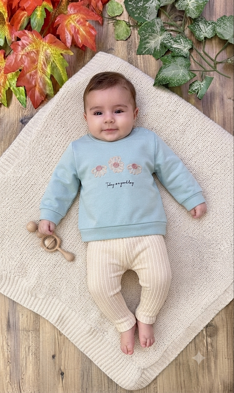 Kız Bebekler İçin Mevsime Uygun Uzun Kol Alt Üst Takım