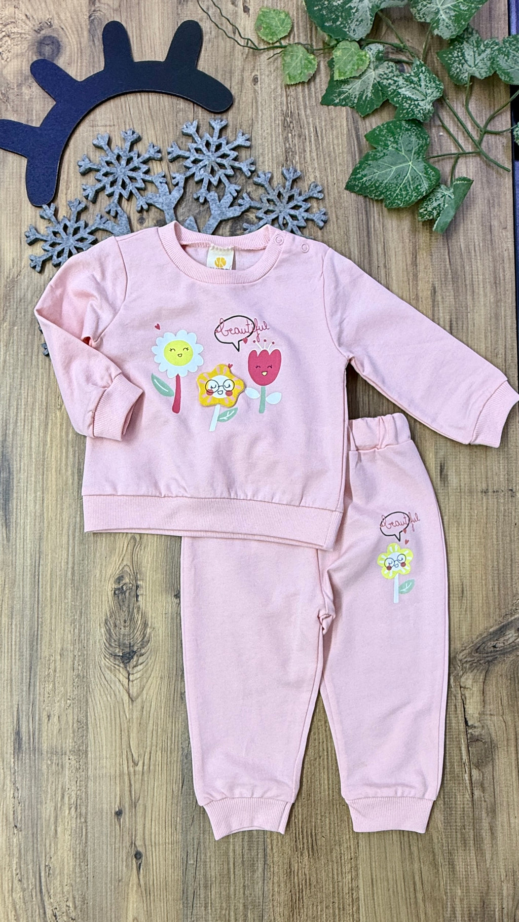 Kız Bebek Uzun Kol Baharlık Çiçek Desenli Takım