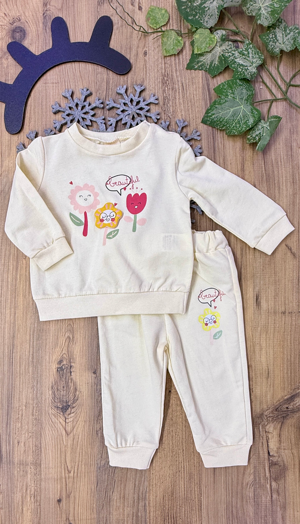 Kız Bebek Uzun Kol Baharlık Çiçek Desenli Takım