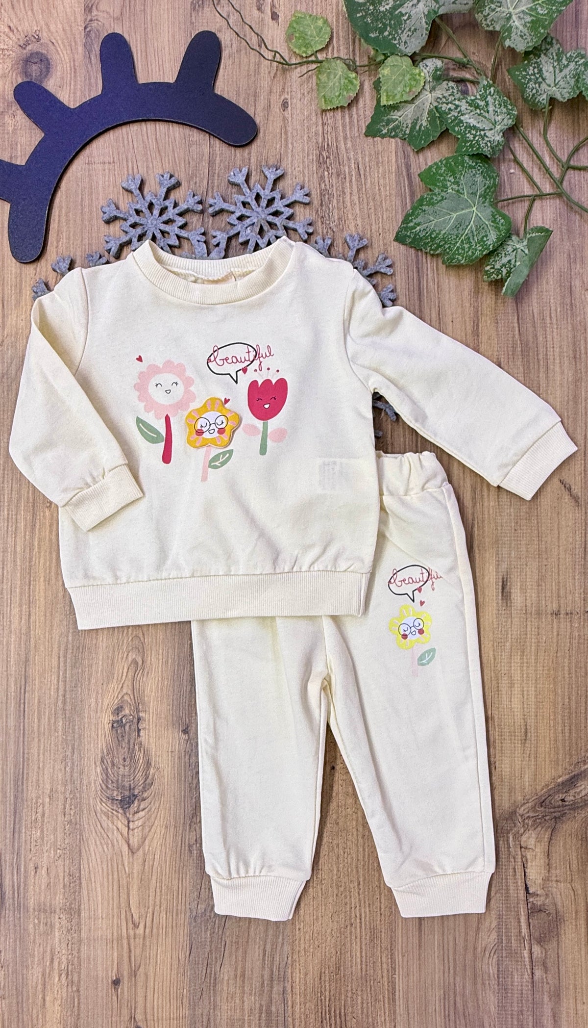 Kız Bebek Uzun Kol Baharlık Çiçek Desenli Takım