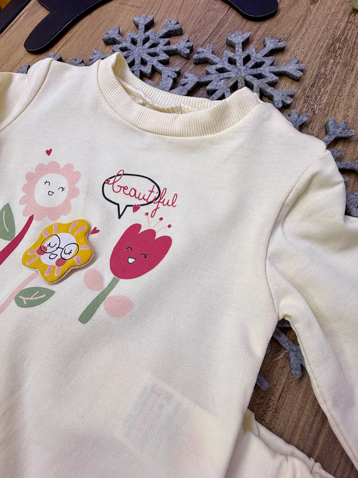 Kız Bebek Uzun Kol Baharlık Çiçek Desenli Takım