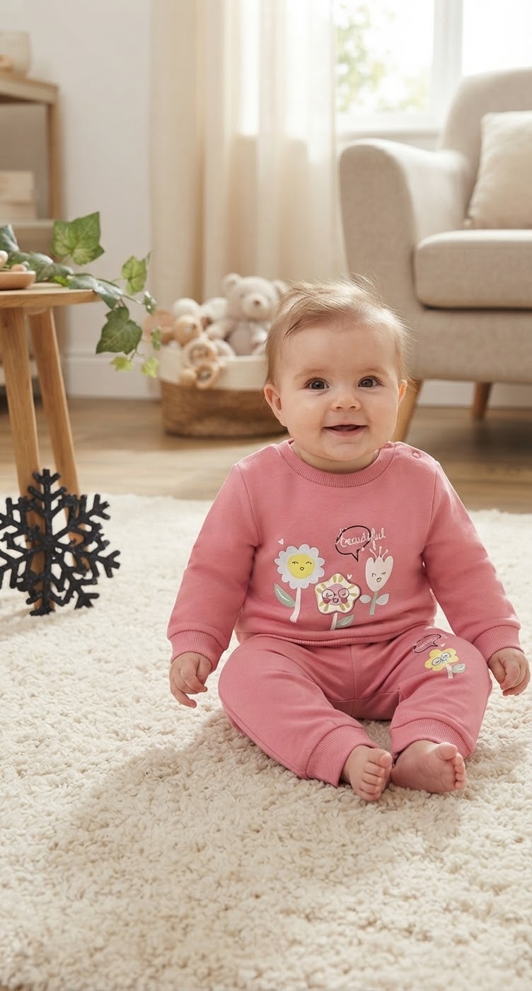 Kız Bebek Uzun Kol Baharlık Çiçek Desenli Takım