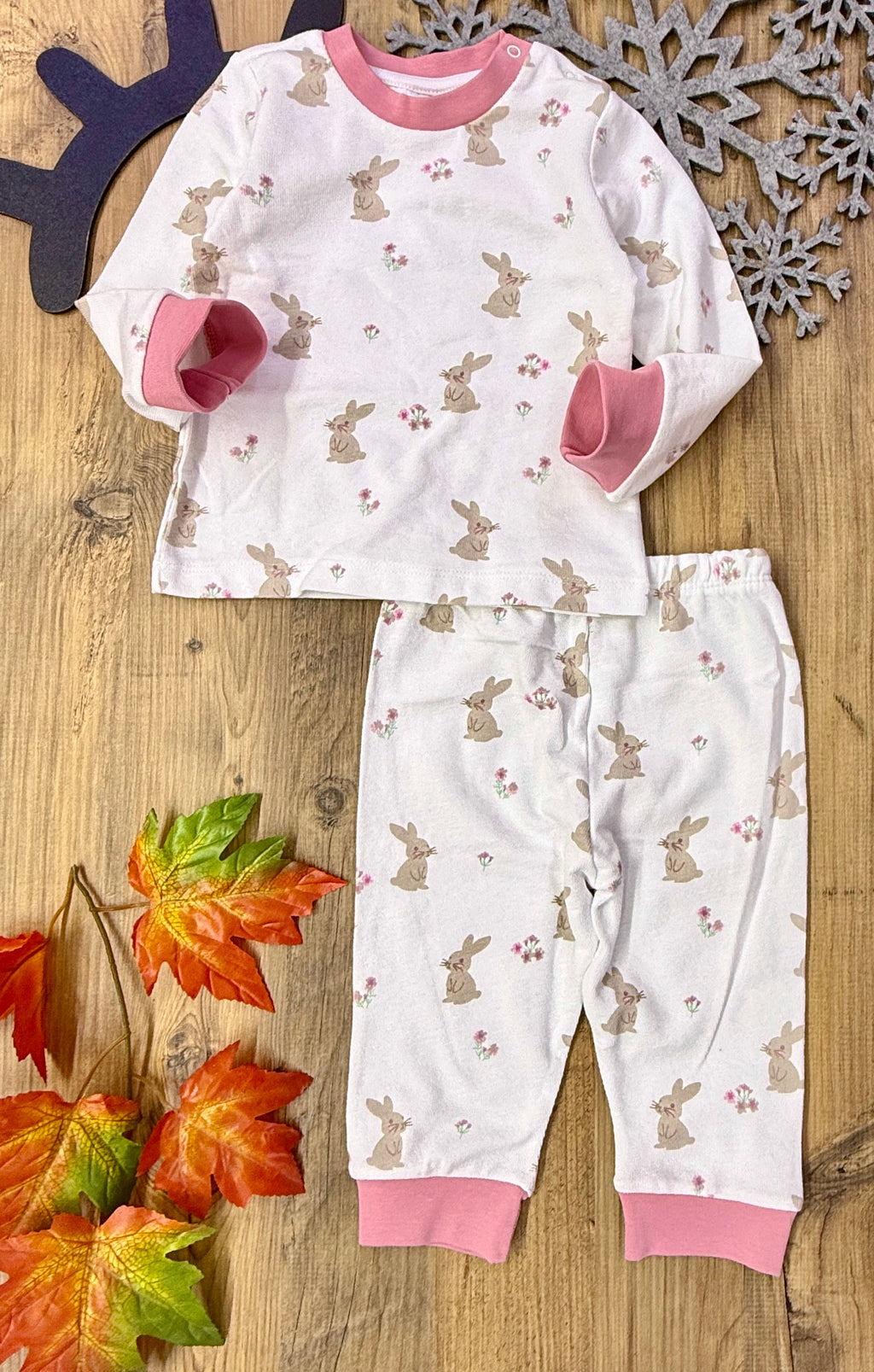 Kız Bebek Tavşan Desenli Baharlık Kışlık Pijama Takımı Yumuşacık Esnek Rahat Kumaş