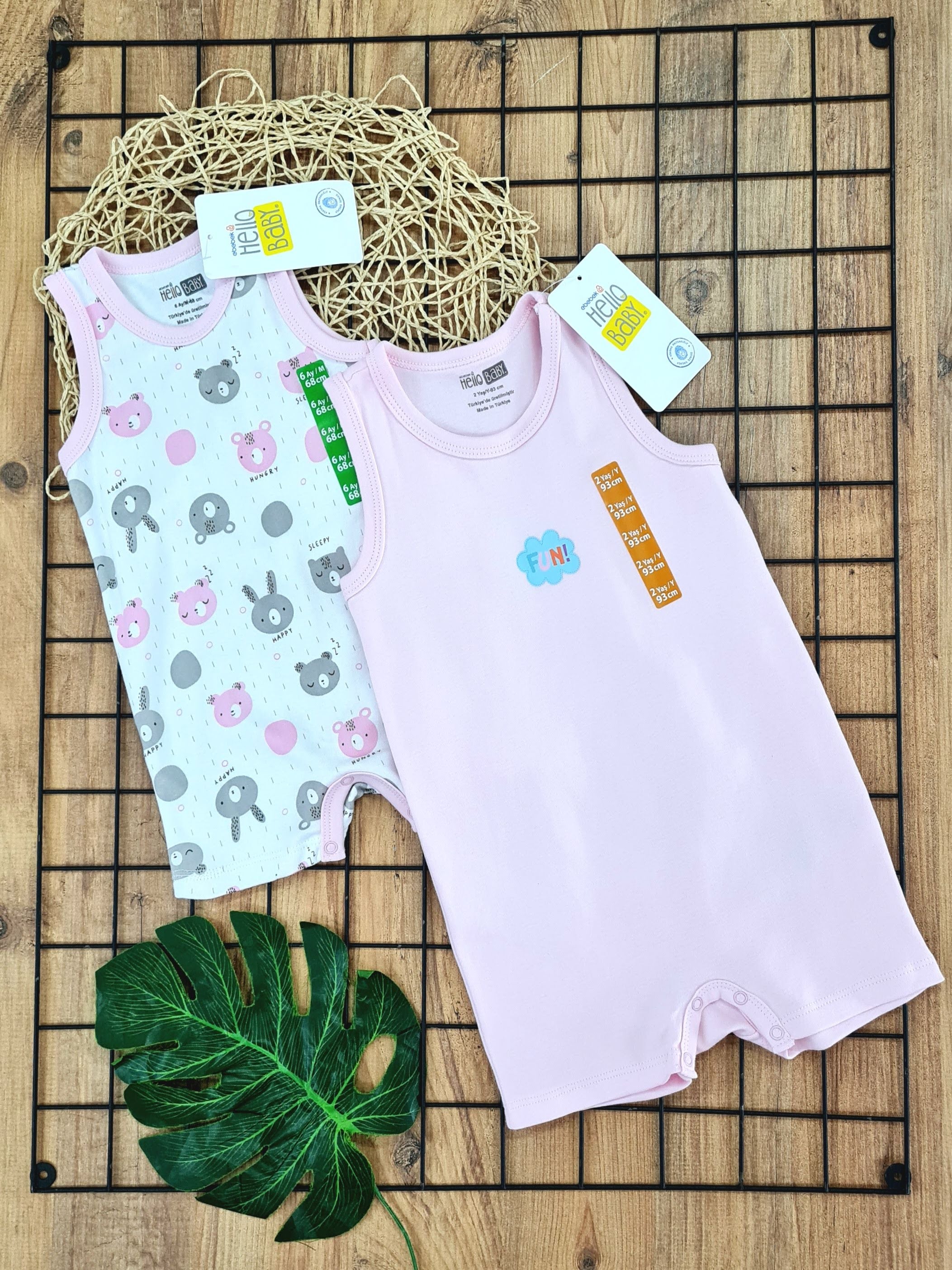 2'li Kız Bebek Yazlık Alttan Çıtçıtlı GÜndelik Kullanım Rahat Tulum Seti