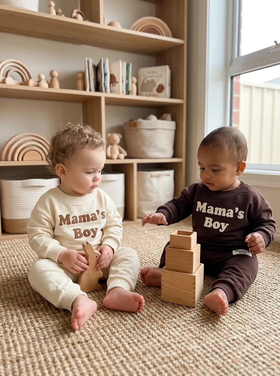 Erkek Bebek Mama’s Boy Eşofman Takımı Mevsimlik Sweatshirt ve Pantolon Seti